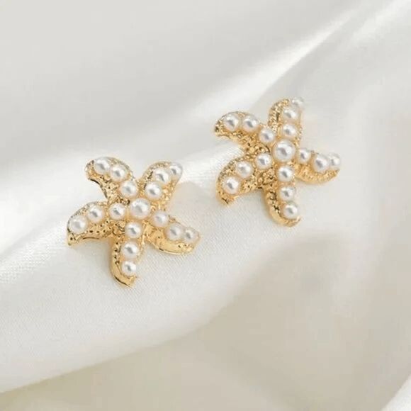 2/$21 Ladies Starfish Pearl Stud Earrings - Picture 1 of 5
